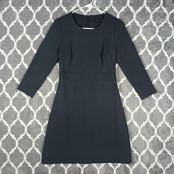 Banana Republic Dress Womens 0 Dark Gray 3/4 Sleeve Scallop Waist Sheath Office - Picture 1 of 10